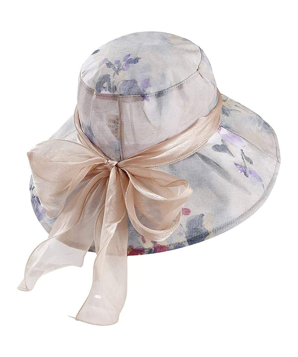 Sun Hats Womens Bowknot Veil Sun Hats Chiffon Foldable Wide Brim Bucket Sun Hat - Gray - CF196D00SO6 $16.22