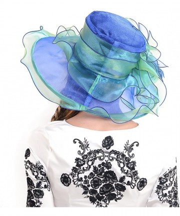 Sun Hats Ladies Kentucky Derby Church Hat Wide Brim Leaf Flower Bridal Dress Hat s037 - Navy&green - CY12CV36IEH $36.76