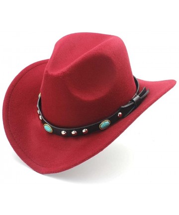 Balaclavas Women's Western Cowboy Hat with Roll Up Brim Felt Cowgirl Sombrero Caps - Wine Red - CB18M68A30O $26.60