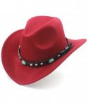 Balaclavas Women's Western Cowboy Hat with Roll Up Brim Felt Cowgirl Sombrero Caps - Wine Red - CB18M68A30O $26.60