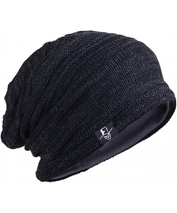 Skullies & Beanies FORBUSITE Knit Slouchy Beanie Hat Skull Cap for Mens Winter Summer - Charcoal With Black - CY12L2ZQ97L $25.04