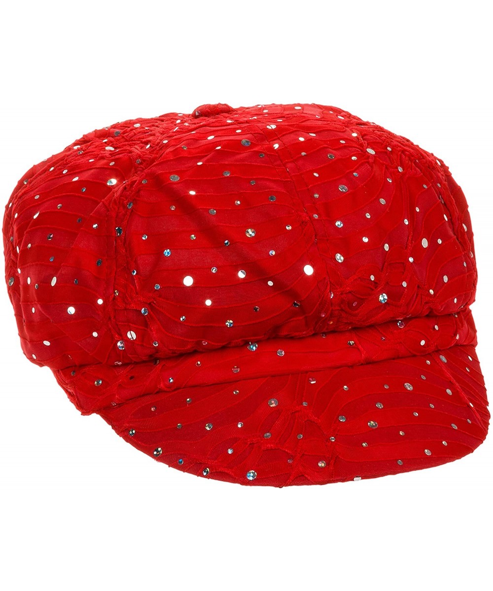 Newsboy Caps Glitter Sequin Trim Newsboy Style Relaxed Fit Cap - Red - CO11993S6JX $15.54