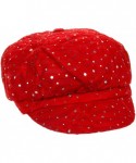 Newsboy Caps Glitter Sequin Trim Newsboy Style Relaxed Fit Cap - Red - CO11993S6JX $15.54