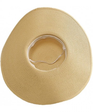 Sun Hats Womens Beach Hat Striped Straw Sun Hat Floppy Big Brim Hat - Navy With Bow - CB18ENMH4ZI $25.43