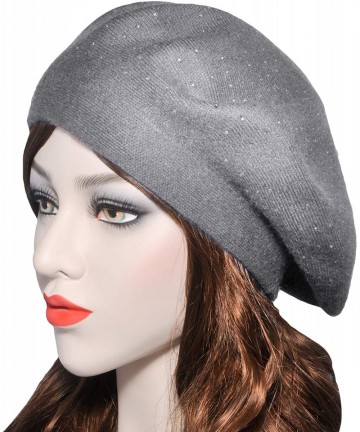 Berets Womens French Beret hat- Reversible Solid Color Cashmere Mosaic Warm Beret Cap for Girls - Grey - CH18WGQRWEY $19.67