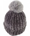 Skullies & Beanies Warm Winter Extra Soft Chenille Knit Pearl Silver Stud Beanie Toboggan Hat with Fur Pom for Women - Heathe...