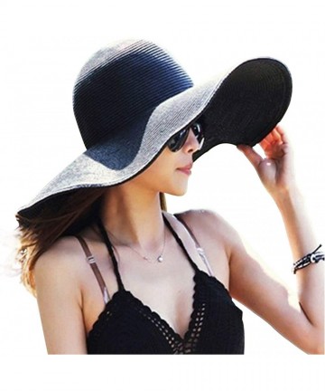 Sun Hats Women' s Summer Pure Sunshade Straw Cap Floppy Big Bow Knot Beach Sun Hat 002 - Black - CH18WHQTL80 $12.21