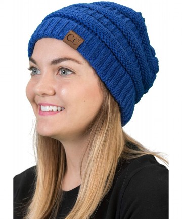 Skullies & Beanies Solid Ribbed Beanie Slouchy Soft Stretch Cable Knit Warm Skull Cap - Royal Blue - C5120DZ940P $15.75
