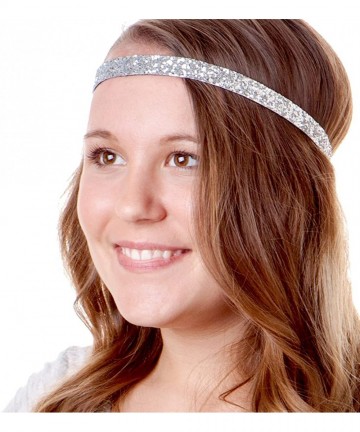 Headbands 2pk Women's Adjustable Non Slip Skinny Bling Glitter Headband Silver Duo Pack - Silver & Red - CF11RV4TACX $16.33