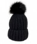 Skullies & Beanies Women's Soft Fuzzy Ribbed Beanie with Faux Fur Pompom Accent - Black - CP18IDTHR47 $13.46