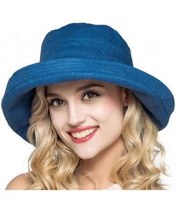 Bucket Hats Women Foldable Wide Brim Fold Up Cotton Sun Shade Hat UPF50+ with Bowtie - Indigo - CT18DUDLRNA $21.00