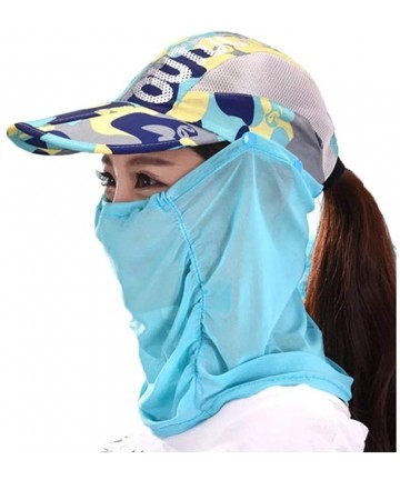 Sun Hats Baseball Mesh Cap Sunscreen Cycling Sun Proof Flat Caps with Mask Veil Flaps Face Cover Bicycle Hat - Camo Blue - CF...