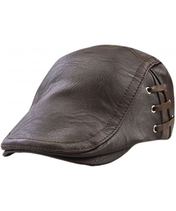 Newsboy Caps Men's Side Lace Up PU Leather Newsboy Cap Ivy Cabby Hat - Dark Coffee - CI188TXN83D $21.34