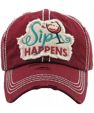 Baseball Caps Women's Sip Happens Wine Vintage Baseball Hat Cap - Burgundy - CI18SMY6225 $29.58