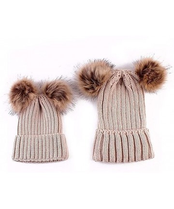 Skullies & Beanies Adults Children Double Fur Winter Casual Warm Cute Knitted Beanie Hats Hats & Caps - Beige - CE18AHKTS2I $...