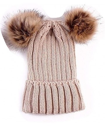 Skullies & Beanies Adults Children Double Fur Winter Casual Warm Cute Knitted Beanie Hats Hats & Caps - Beige - CE18AHKTS2I $...