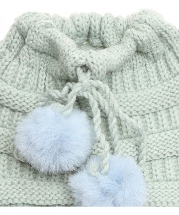 Skullies & Beanies Women's Ponytail Messy Bun Beanie Ribbed Knit Hat Cap with Adjustable Pom Pom String - Mint - C318H4G8OUM ...