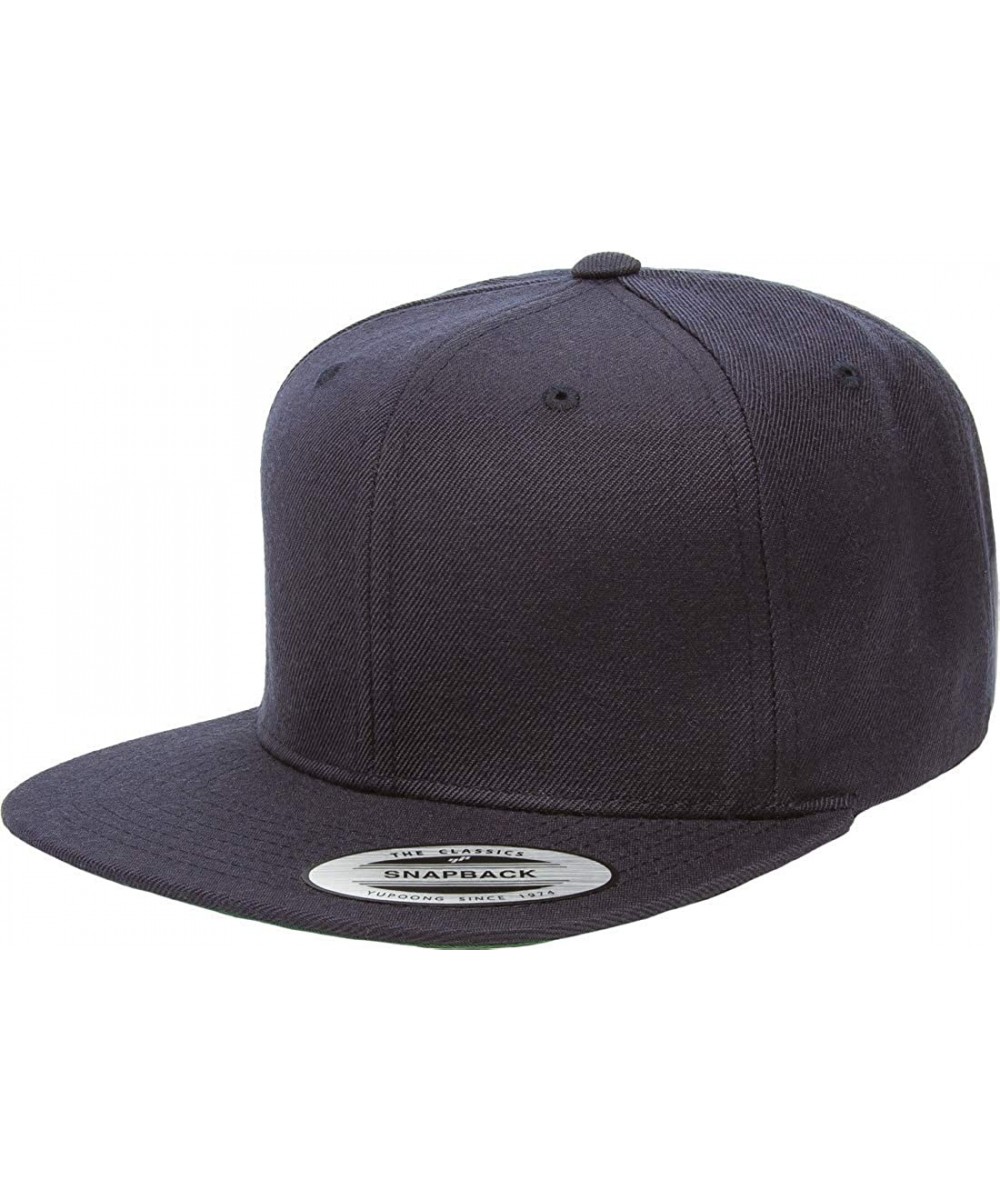 Baseball Caps Yupoong Premium Classic Snapback Hat - Flat Brim- Adjustable Ballcap w/Hat Liner - Dark Navy - CA18GYALNGQ $19.18