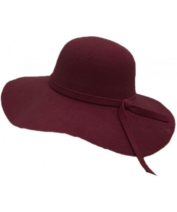 Fedoras Women's Classic Solid Color Wool Blend Wide Brim Floppy Beret Fedora Hat - Burgundy - C5187MKYEZS $21.47