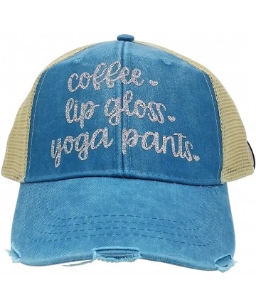Baseball Caps Women's Coffee Lip Gloss Yoga Pants Trucker Style Bling Baseball Cap - Teal/Silver - CN187Y5C40N $28.45