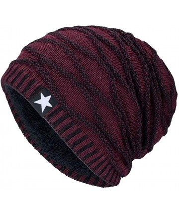 Skullies & Beanies Men Winter Skull Cap Beanie Large Knit Hat with Thick Fleece Lined Daily - A - Wine Red - CI18ZD6XN22 $46.67