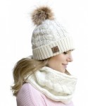 Skullies & Beanies Winter Knit Pom Beanie Hat Scarf Set Women Cute Soft Warm Infinity Scarves - White - C318XUZ0KA0 $31.76