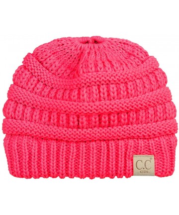 Skullies & Beanies BeanieTail Kids' Children's Soft Cable Knit Messy High Bun Ponytail Beanie Hat- Candy Pink - C1188OOSZ5O $...
