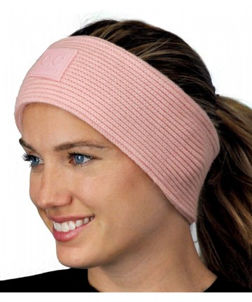 Cold Weather Headbands Unisex Winter Thick Ribbed Knit Stretchy Plain Ear Warmer Headband - Blush Pink - CT18Y68I8E4 $14.82