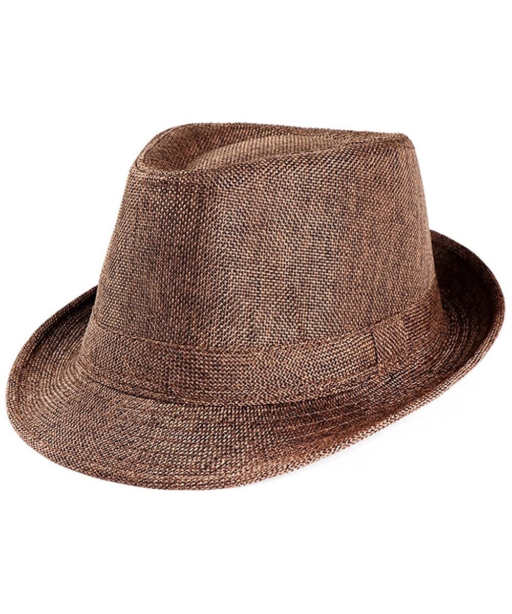 Sun Hats Unisex Summer Beach Straw Hat Trilby Gangster Cap Sun Protection Retro Hat Breathable Short Brim Hats - Coffee - CV1...