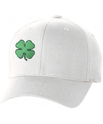 Baseball Caps St Patrick's Day Fitted Hat- Four Leaf Clover Flex Fit Baseball Hat - Full Clover - White - CZ18Q0CTRZ7 $23.58