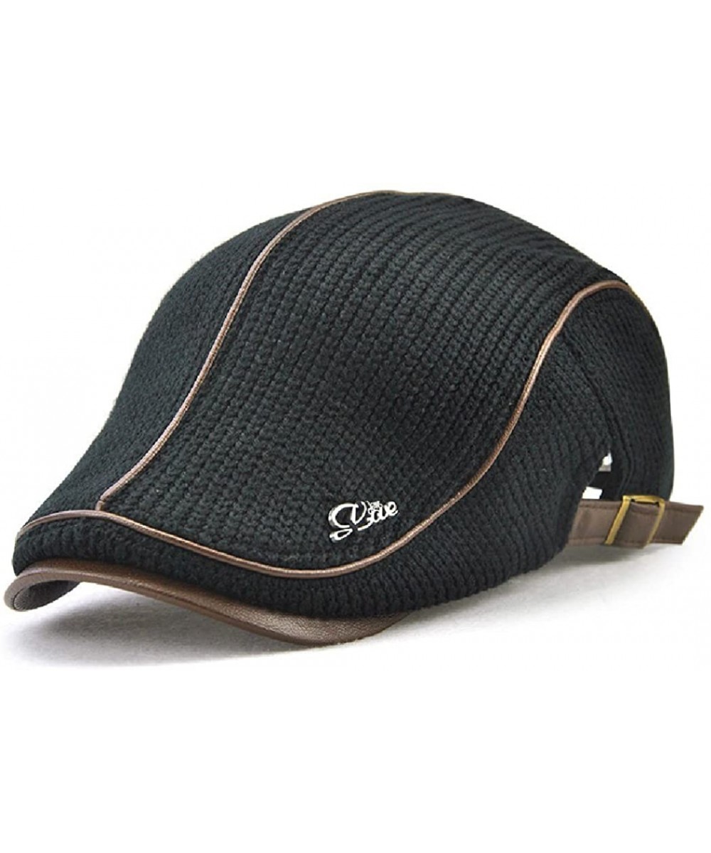 Newsboy Caps Men's Warm Flat England Style Hat Beret Visor Newsboy Cap - Black - CL18DAQYT37 $27.49