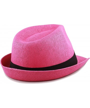 Fedoras Classic Unisex Summer Short Brim Straw Fedora Hat - Hot Pink - CY18C694WWW $19.54