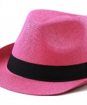 Fedoras Classic Unisex Summer Short Brim Straw Fedora Hat - Hot Pink - CY18C694WWW $19.54