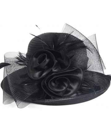Bucket Hats Women Kentucky Derby Dress Church Wedding Party Feather Bucket Hat S608-A - Black - CR17Y207TDT $37.97