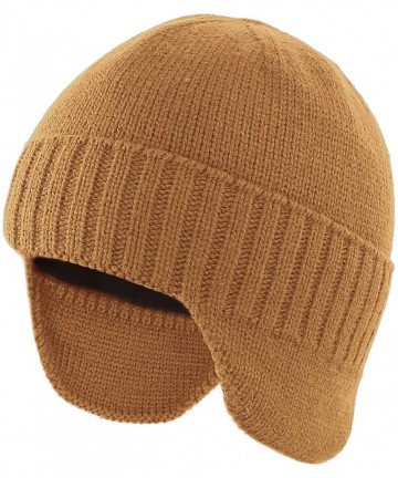 Skullies & Beanies Mens Winter Hat Knit Earflap Hat Stocking Caps with Ears Warm Hat - Camel - CM18YN9WRKM $20.79
