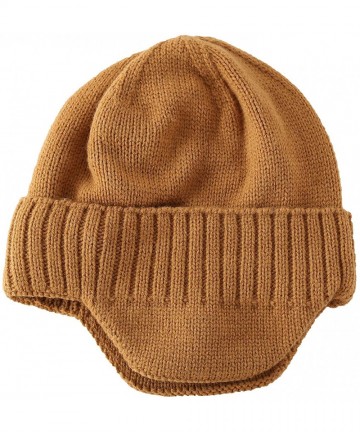 Skullies & Beanies Mens Winter Hat Knit Earflap Hat Stocking Caps with Ears Warm Hat - Camel - CM18YN9WRKM $16.29