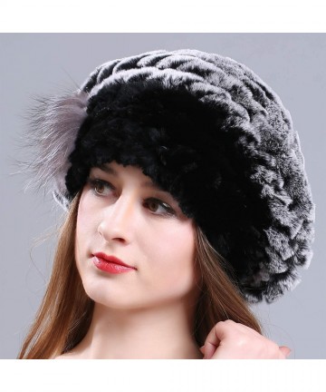 Berets Winter Berets for Womens Rex Rabbit Beanies Knitted Cashmere Hats Multicolour - Black - C218HCRWZ02 $22.36