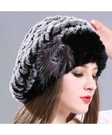 Berets Winter Berets for Womens Rex Rabbit Beanies Knitted Cashmere Hats Multicolour - Black - C218HCRWZ02 $22.36