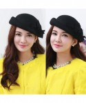 Skullies & Beanies Womens 100% Wool Veil Flower Pillbox Hat Winter Hat Crimping Beanie Hat - B-black - C918GTG84L8 $28.63