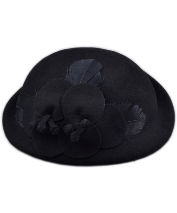 Skullies & Beanies Womens 100% Wool Veil Flower Pillbox Hat Winter Hat Crimping Beanie Hat - B-black - C918GTG84L8 $28.63