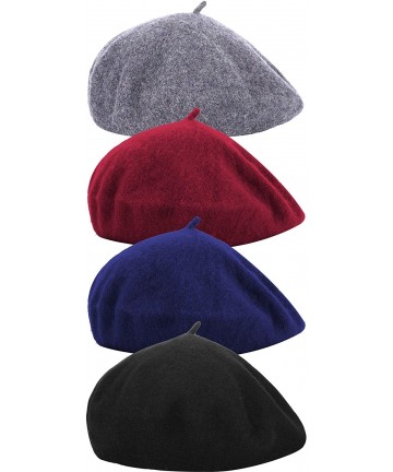 Berets 4 Pieces Women Beret Hat French Style Beret Beanie Cap Solid Color Winter Hat - Color Set 2 - C118XUAX4G7 $20.24