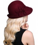 Fedoras Womens Elegant Double Flower 100% Wool Pillbox Hat Fascinator Hat Beanie Hat - Wine Red 1 - CA18GD4SGQU $29.23
