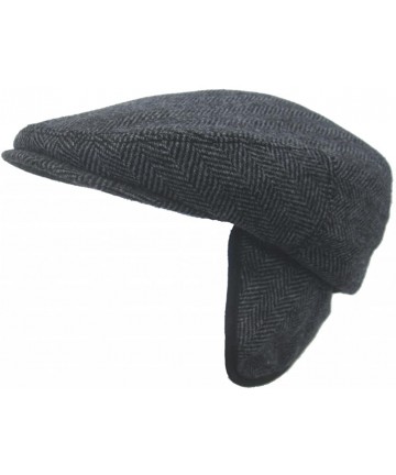 Newsboy Caps Made in USA Herringbone or Solid Ear Flap Ivy Cap Winter Hat 100% Wool - Black - CI11QCJHZT9 $75.76