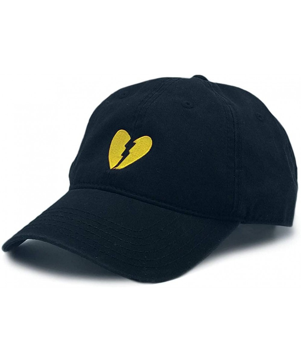 Baseball Caps Mens Embroidered Adjustable Dad Hat - Yellow Broken Heart Embroidered (Black ) - C818XNQQCHD $34.33