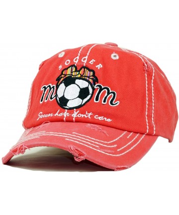 Baseball Caps Vintage Ball Caps for Women Mama Bear Dog Mom Washed Cap - Soccer Mom- Coral - CA18ZYGXZRS $21.94