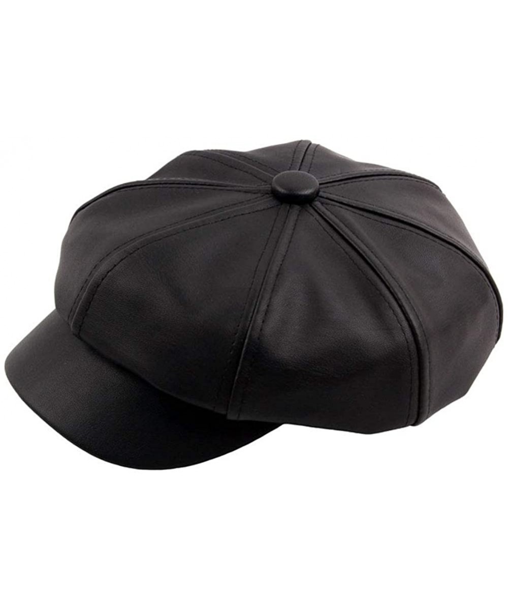 Newsboy Caps Womens Retro PU Leather 8 Panel Ivy Newsboy Cabbie Gatsby Painter Hats Caps - Black1 - C018ISD2X3X $16.31
