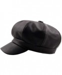 Newsboy Caps Womens Retro PU Leather 8 Panel Ivy Newsboy Cabbie Gatsby Painter Hats Caps - Black1 - C018ISD2X3X $16.31