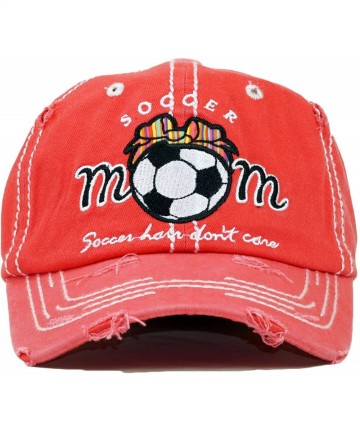 Baseball Caps Vintage Ball Caps for Women Mama Bear Dog Mom Washed Cap - Soccer Mom- Coral - CA18ZYGXZRS $21.94