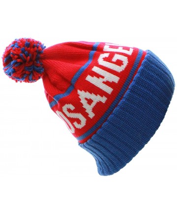 Skullies & Beanies Los Angeles California Cuff Beanie Cable Knit Pom Pom Hat Cap - Red Royal - CA11OMW1RGP $19.92
