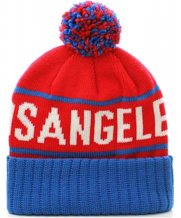 Skullies & Beanies Los Angeles California Cuff Beanie Cable Knit Pom Pom Hat Cap - Red Royal - CA11OMW1RGP $15.26